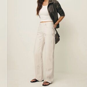 Reformation Mid Rise Workwear Straight Leg Jeans in Off-White Sz 26